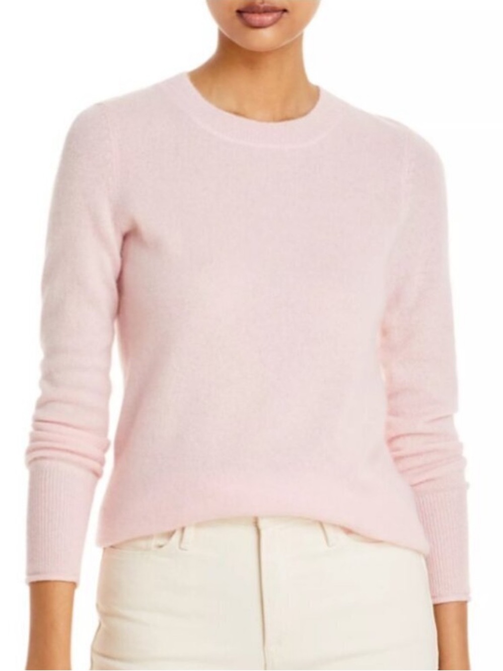 Aqua Soft Pink Cashmere Crewneck Long Sleeve Sweater Size M